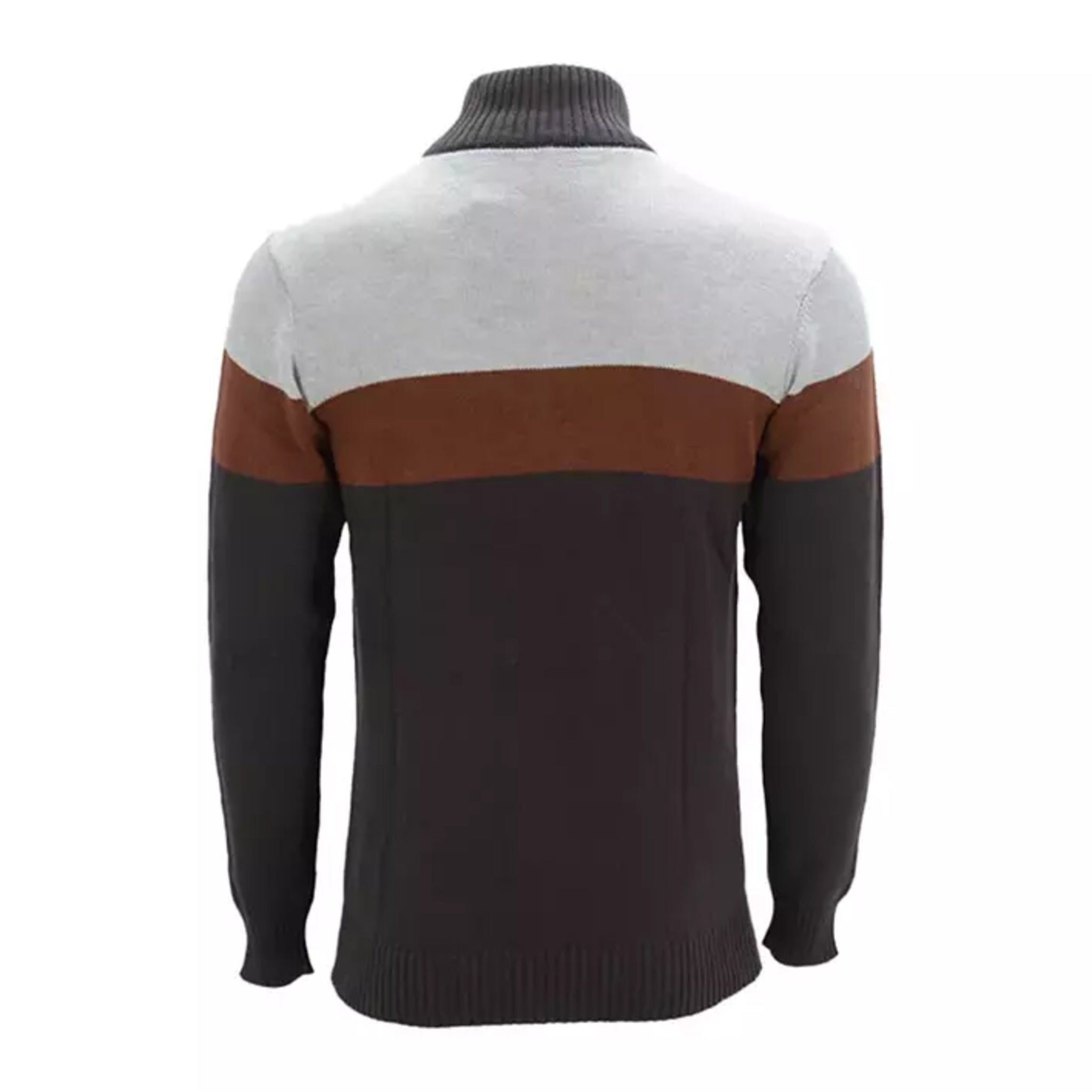 Men's chestnut and grey colour block 1/4 zip cotton jumper with high collar